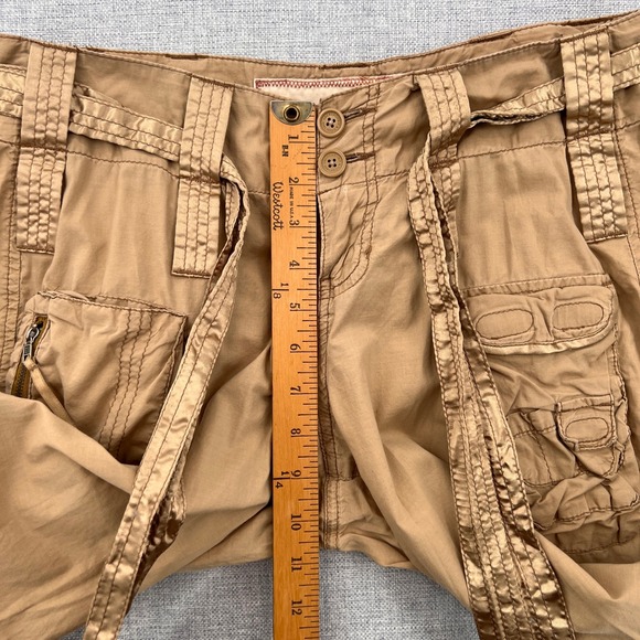 VTG Y2K Abercrombie & Fitch Wide Leg Paratrooper Cargo Pants Women 4 Tan Satin - Picture 8 of 14